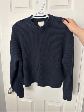 H&M Women's Ribbed Crewneck Sweater - Navy Blue